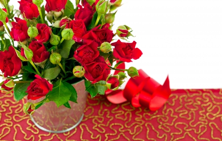 With Love - roses, for you, valentines day, drops, red roses, with love, petals, still life, flowers, rose