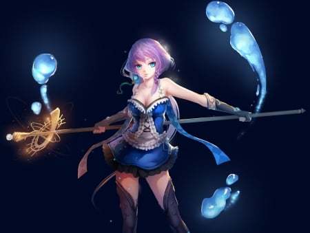 Believe in me! - pretty, anime, beutiful, magic, female, dress, dark, short hair, nice, purple hair, blue eyes, anime girl, game, water, beautiful, beauty, cool, sweet, cg, fantasy, awesome, lights, cute, sexy