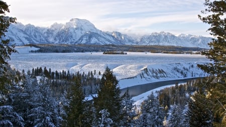 Snow - nature, mountain, snow, river