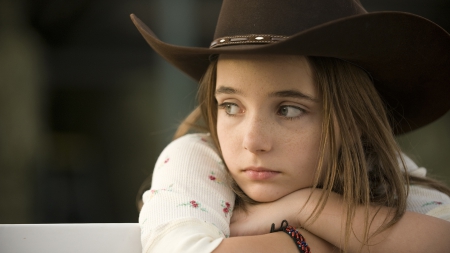 Cowgirl Cutie - girls, style, fun, models, female, sad, fashion, cowgirls, hats, kids, childern, western, face, childhood, beautiful