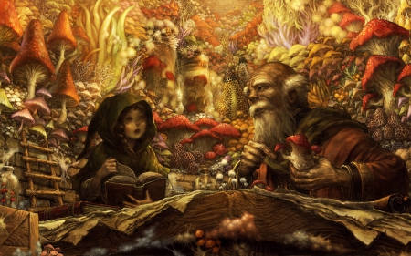 Dragon's crown - game, anime, old man, store, girl, orange, fantasy, mushroom, market, dragon s crown