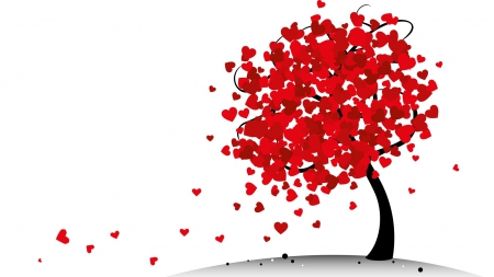 Valentine Tree - february, valentines day, simple, tree, wind, red hearts