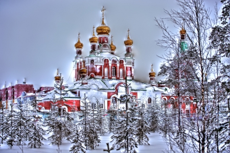 Church - sky, trees, photography, sun, wonderful, cold, tree, ice, snowflake, winter, snowflakes, lovely, nature, snow, beautiful, splendor, photo