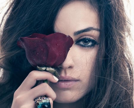 Mila Kunis - actresses, models, people, mila kunis, rose, nature, red, beautiful, flowers, celebrity, red rose