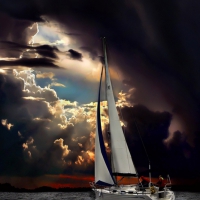 sailboat heading towards stormy skies