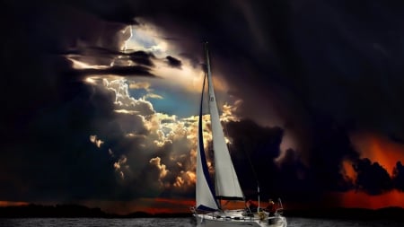 sailboat heading towards stormy skies