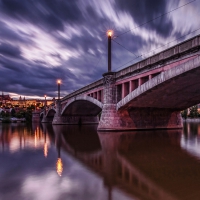 beautiful bridge in prague at dusk