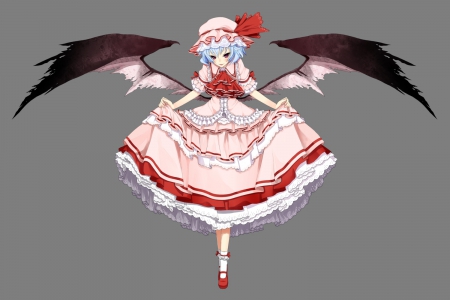 Insidious Beauty - remilia scarlet, hat, wings, blue hair, red eyes, touhou, pretty, anime, short hair, dress