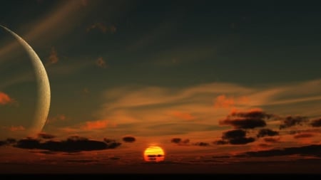 Sunset inanother dimension - sky, abstract, cloud, monn, sunset