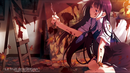 Grisaia no Kajitsu - Sakaki Yumiko - Frontwing, Purple, Grisaia, Anime, Yumiko, Video Game, Blood, Paiting, Visual Novels, Red, Visual Novel, Girls, HD, VN, Video Games, Girl, Games, Sakaki Yumiko, Sakaki, Grisaia no Kajitsu, Wallpaper, Widescreen