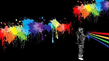 Graffiti - multicolor, illustration, graphics, black background, character, graffiti, vector, spray