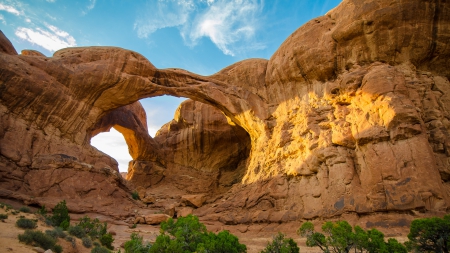 fantastic rock arches - bushes, arches, rocks, sky