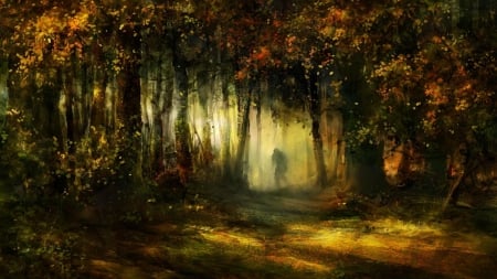 Human in the deep - nature, mystic, mist, forest, art, tree