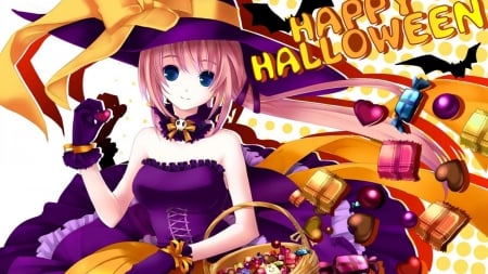 Happy halloween - witch, anime, purple, halloween, doll