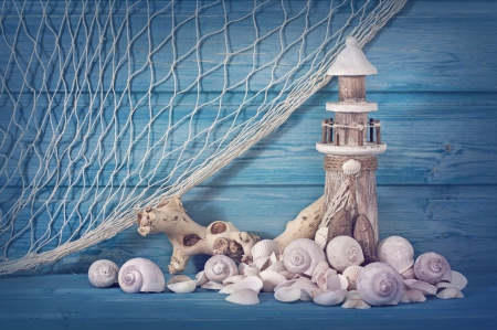 Lighthouse - lighthouse, seashell, shell, blue, seashells