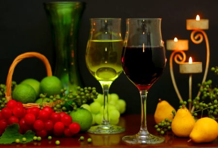 ROMANTIC WEEKEND - grapes, wine, glasses, candle, pair, light