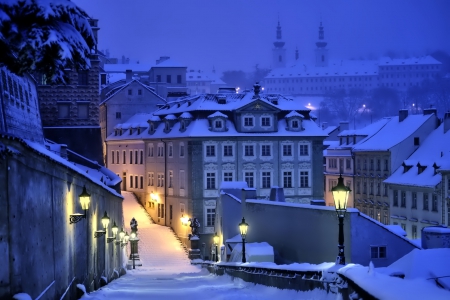 Prague - winter - sky, street, trees, photography, sun, wonderful, cold, tree, ice, snowflake, prague, winter, snowflakes, lovely, nature, town, snow, beautiful, splendor, city, photo