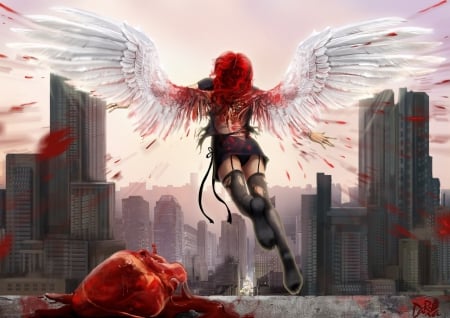 Fallen Angel - sky, angel, dark, wings, fallen, fantasy