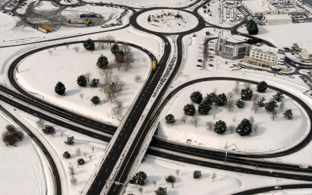 wonderful highway interchange in saint-malo france - winter, cars, highways, interchange