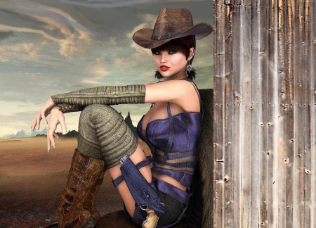 Cowgirl Leaning On A Barn