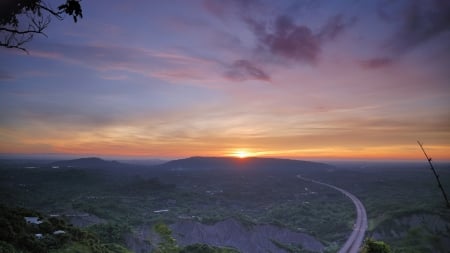 panoramic sunrise - panorama, horizon, sunrise, highway