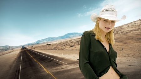 Cowgirl Gwyneth Paltrow - hats, western, sand, cowgirls, style, famous, sky, women, desert, beautiful, plains, girls, rodeo, outdoors, ranch, mountains, highways