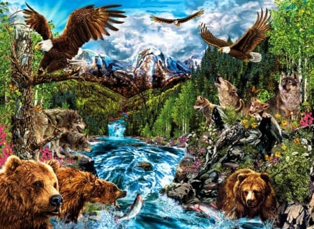 Predators - eagles, bears, wolves, artwork