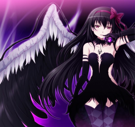 Akemi Homura - girl, dark, magic, akemi, anime, long hair, wings, madoka