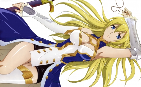 Jeanne Kaguya Darc - sword, long hair, hero, jeanne, nobunaga, blonde, anime, girl