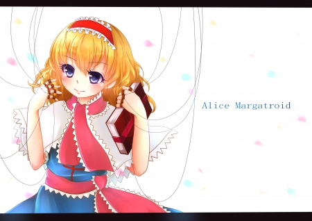 ~Alice Margatroid~ - short hair, anime, book, dress, blonde, headband, alice margatroid, blue eyes