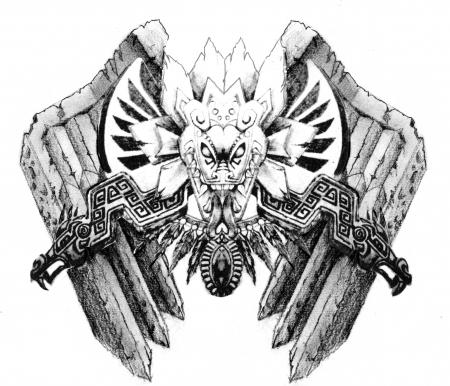 Aztec dragon - sketch, white, wings, black