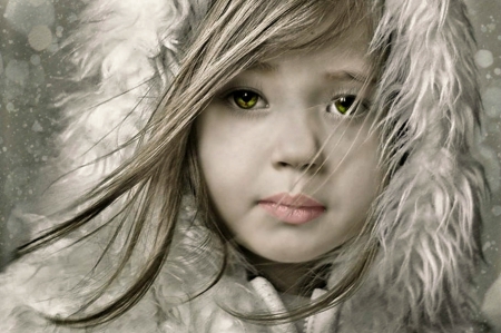 Snow Child 2598x1729 - pretty face, beauty, girl, soft, winter, child, model, face, snow, beautiful, blonde