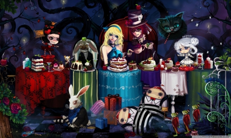 anime alice in wondeland - in wonderland, alice, anime, tea party