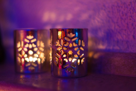 ❅ Candles ❅ - chandeliers, purple background, shade, home-style, candles, snow flake, light