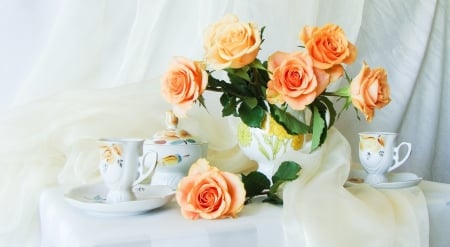 * For Andonia * - flowers, vase, roses, delicate, soft, feminine, tea time