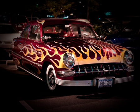 Car With Yellow Flames - flames, car, classic, tuning, concept