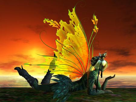 Fairy - abstract, fantasy, sunset, water, fairy