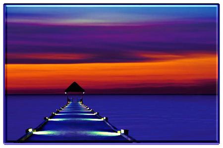 Pier - abstract, sunset, water, sky, pier