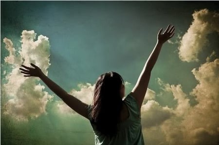 PRAISE HIM - sky, girl, arms, clouds