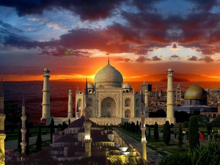 Taj Mahal - taj mahal, india, color, monuments, sky