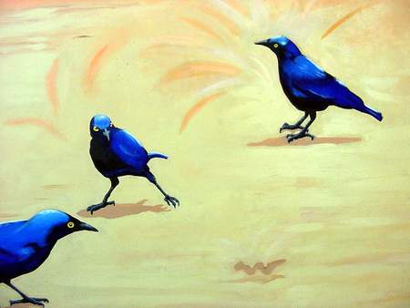 Blue Starlings - starlings, birds, art, blue