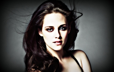 Kristen Stewart - twilight saga, portrait, kristen stewart, black, actress, girl, woman