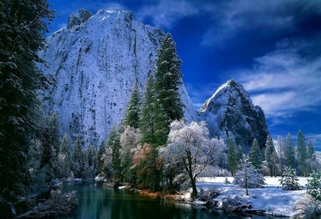 Yosemite - clouds, national park, river, trees, water, artwork, sky