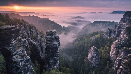 Misty Mountains - view, moutains, clouds, landscapes