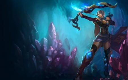 Ashe - game, league of legends, archer, blue, girl, pink, arrow, fantasy, woman, ashe