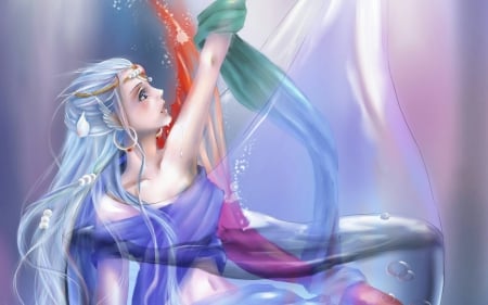 Mermaid - woman, girl, water drop, mermaid, pink, blue, parkyr, fantasy