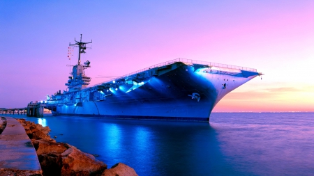 the uss lexington wwII aircraft carrier hdr - aircraft carrier, vintage, hdr, dusk, museum, lights