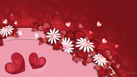 Daisies and Hearts - hearts, february, pink, red, valentines day, flowers, daisies