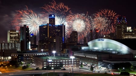 City Fireworks - scenic city, city at night, fireworks, city fireworks, big city