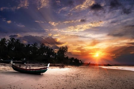 Sunset! - sunset, nature, beach, canoe